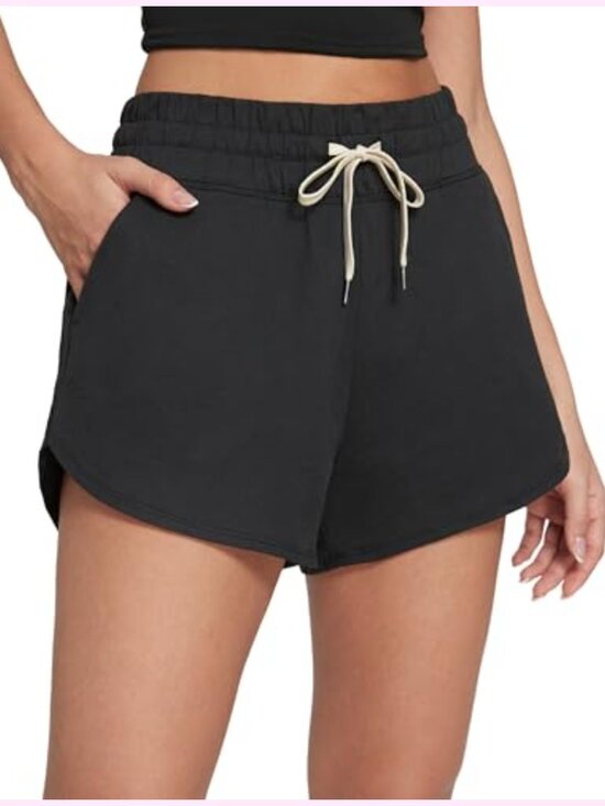 Pants - High Waisted Dolphin Hem Sweat Shorts 3" with Pockets
